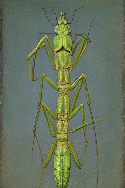 Image similar to praying mantis, renaissance portrait