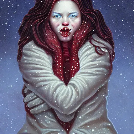 Image similar to Snow Vampire By Casey Weldon and Martine Johana, rich colors, intricate, elegant, highly detailed, centered, digital painting, artstation, concept art, smooth, sharp focus, HDR, illustration