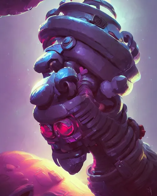 Image similar to a tiny creature with a huge power glove, bust shot, smooth, intricate, elegant, power aura, digital painting, artstation, concept art, sharp focus, illustration, art by justin gerard and josan gonzalez,