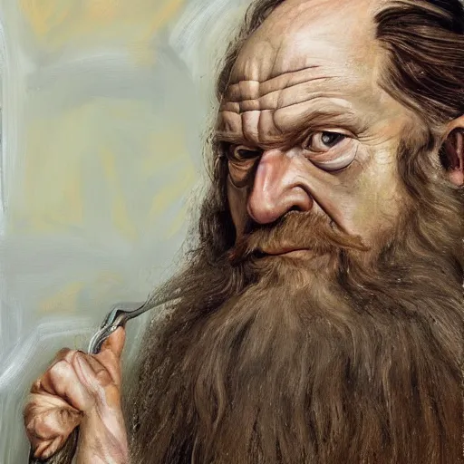 Image similar to high quality high detail painting by lucian freud, hd, gimli from lord of the rings