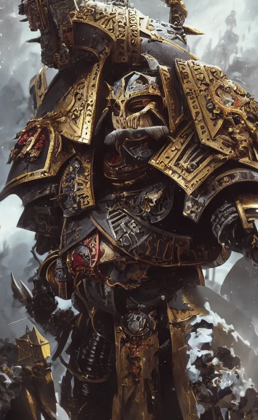 Image similar to warhammer 40k Emperor of Mankind, half-length portrait, beautiful face, long hair, illustration, fine details, cinematic, highly detailed, octane render