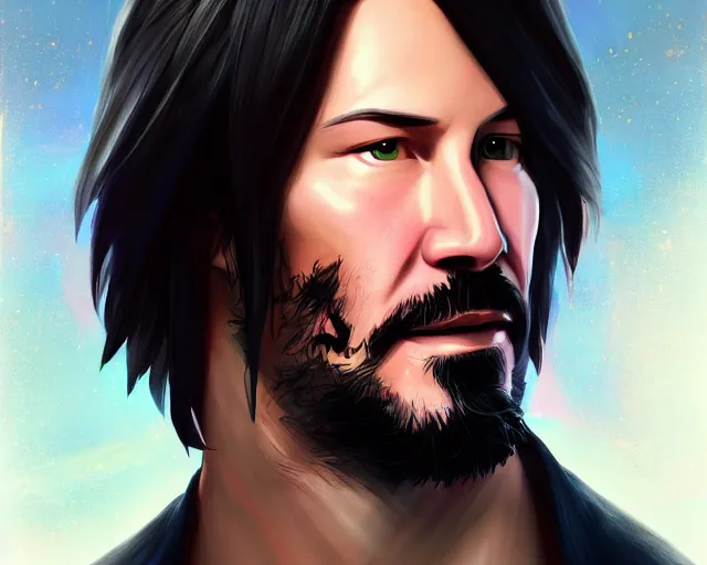 Image similar to portrait of keanu reeves from league of legends by jessica oyhenart, deiv calviz, trending on art station, pixiv top monthly, cinematic, league of legends splash art, anime