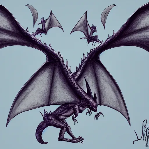 Prompt: a bat with dragon wings growing out from it's back, digital art, 8 k
