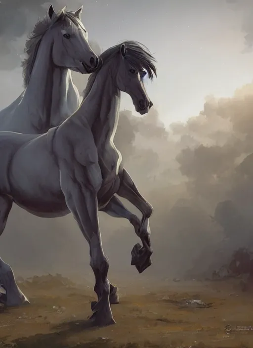 Image similar to splash art of an enormously muscular male anthro horse in a research facility wearing a skintight body armor, long white mane, 8 k, unreal engine, by greg rutkowski, loish, rhads, ferdinand knab, makoto shinkai and lois van baarle, ilya kuvshinov, rossdraws, tom bagshaw