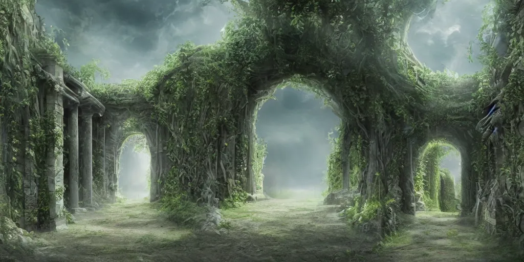 Image similar to beautiful matte painting of entrance to maze