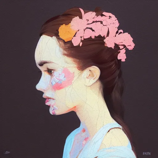 Image similar to Ukrainian girl with a flowers profile picture by Greg Rutkowski, asymmetrical, Organic Painting , Matte Painting, geometric shapes, hard edges, street art, trending on the artstation, realistic:2 by Sachin Teng:4, blur: -4