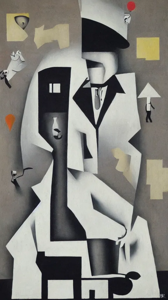 Image similar to abstract primitivism minimalism art painting, lines, forms, shapes, in style of rene magritte and banksy