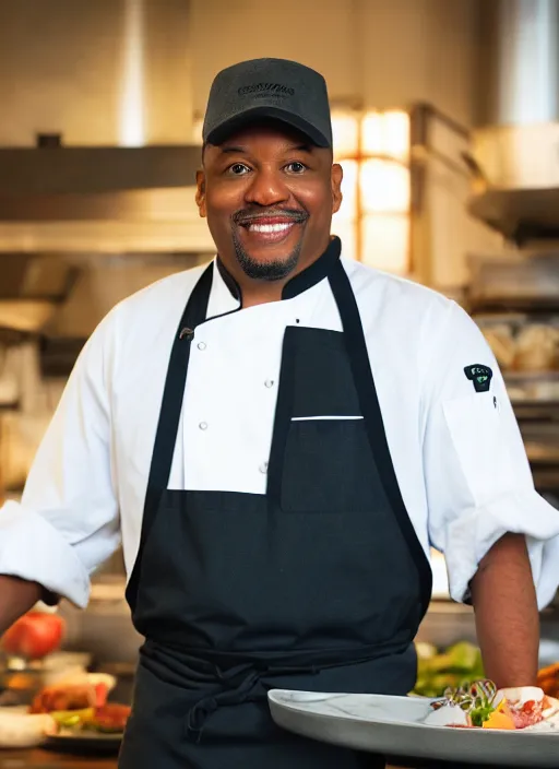 Image similar to portrait photo still of real life chef jerome mcelroy, 8 k, 8 5 mm, f. 1 4