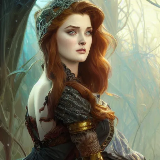 Image similar to beautiful young alexandra breckenridge, closeup, d & d, fantasy, intricate, elegant, highly detailed, digital painting, artstation, concept art, matte, sharp focus, illustration, art by artgerm and greg rutkowski and alphonse mucha