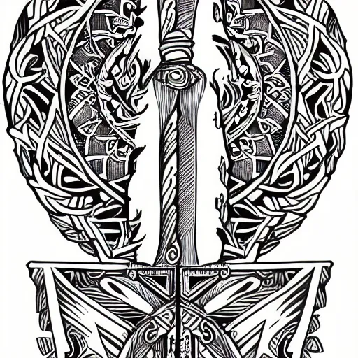 Image similar to tribal tattoo of a sword, highly detailed, line art