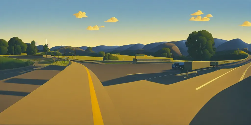 Image similar to the highway, blue sky, summer evening, kenton nelson