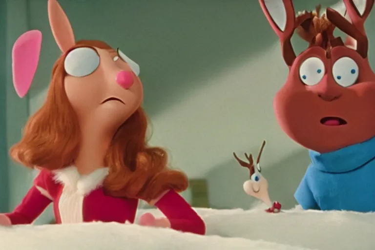 Prompt: Louise Belcher in a still from the movie Rudolph the Red-Nosed Reindeer (1964)