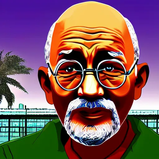 Image similar to ghandi in the style of gta v artwork, digital art