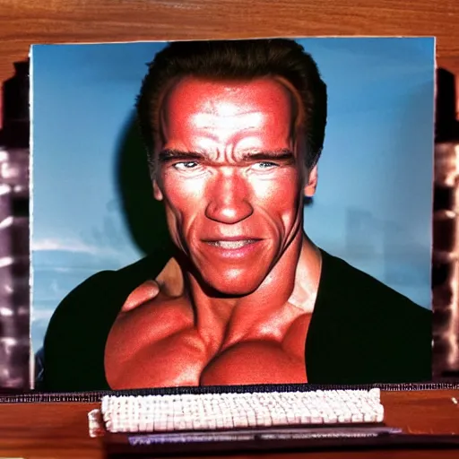 Prompt: a photo of arnold schwarzenegger made out of schwarzwalder kirschtorte