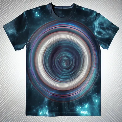 Image similar to a shirt with a portal to another universe, blender render