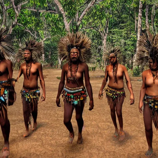 Image similar to detailed 4 k photorealistic papuan tribe walk in detailed new york