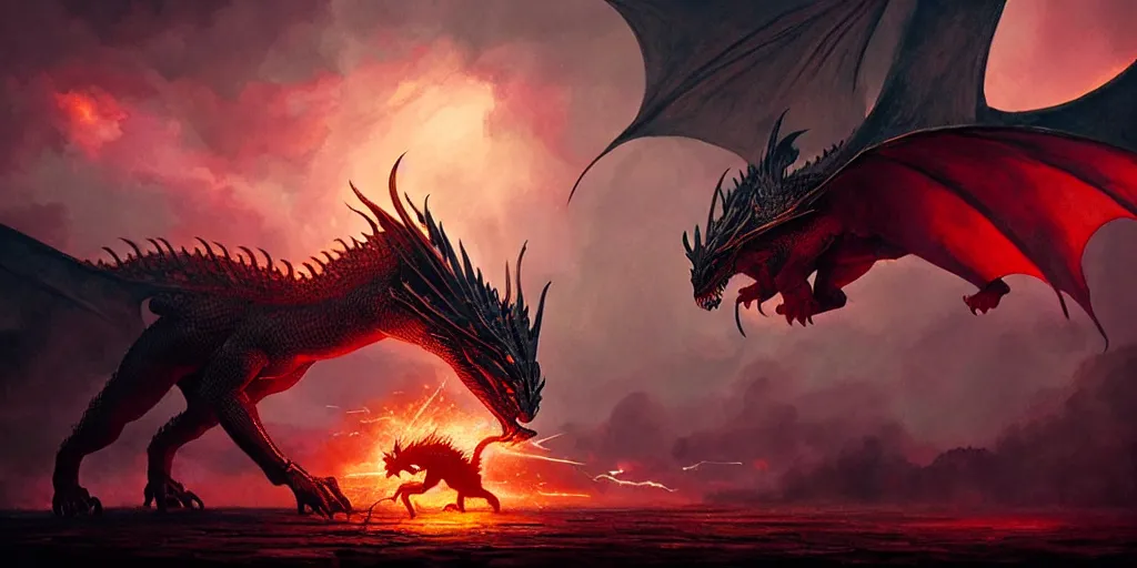 Prompt: dragon fighting a knight tarot card. digital illustration by greg rutkowski, josan gonzalez, cinematography by christopher nolan, bokeh, vibrant color palette