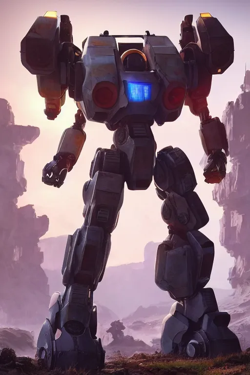 Image similar to mechwarrior 5 : mercenaries mech megaman transformer robot boss tank engine game octane render, 4 k, hd 2 0 2 2 3 d cgi rtx hdr style chrome reflexion glow fanart, global illumination ray tracing hdr fanart arstation by ian pesty by jesper ejsing pixar and disney unreal zbrush central hardmesh