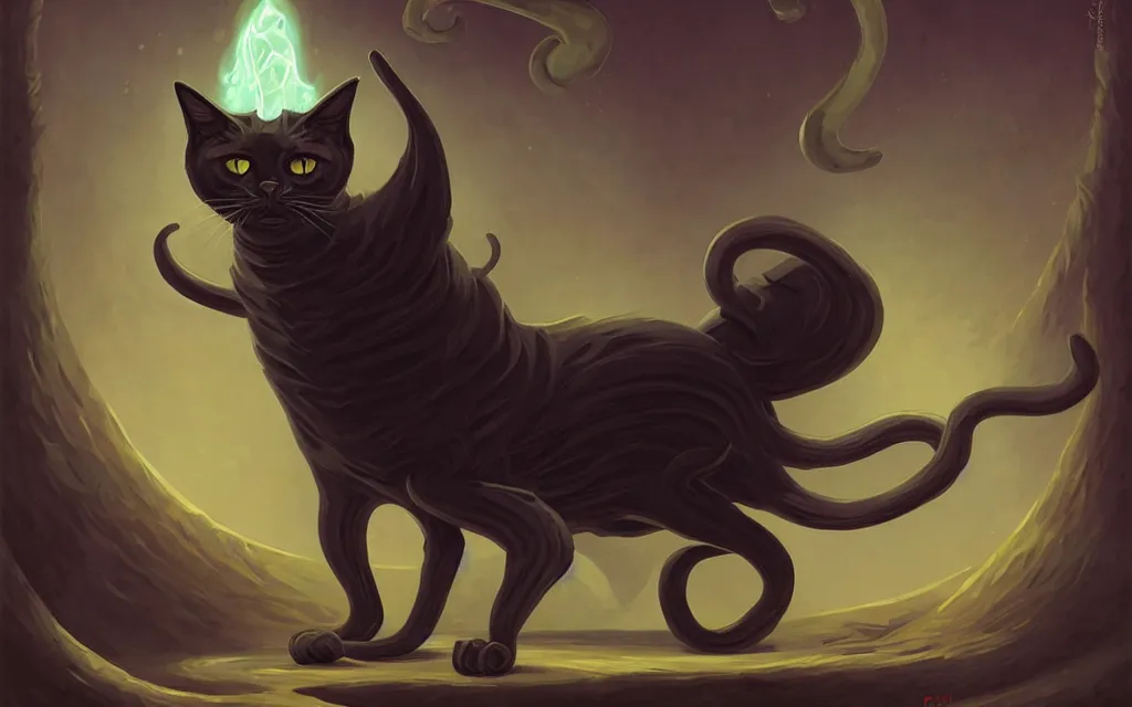 Prompt: a black eldritch cat, hermaeus mora, by peter mohrbacher