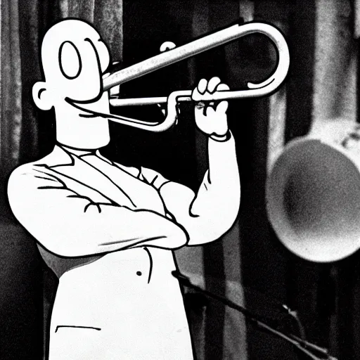 Prompt: photo of squidward from inside a 1 9 3 0's jazz ensemble