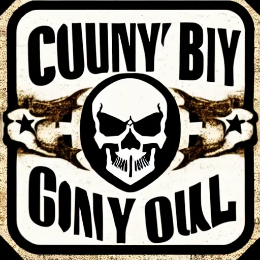 Image similar to logo with text \'Country Boy Customs\' with an angry skull wearing a cowboy hat