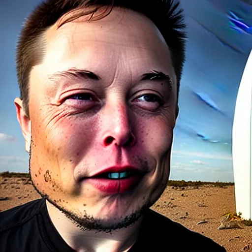 Prompt: Elon musk selfie with background futuristic house on mars