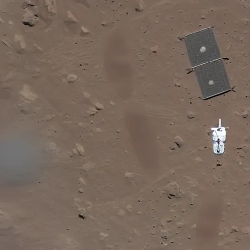 Prompt: elon musk photo flying as a flag on martian surface with a large spacex craft nearby