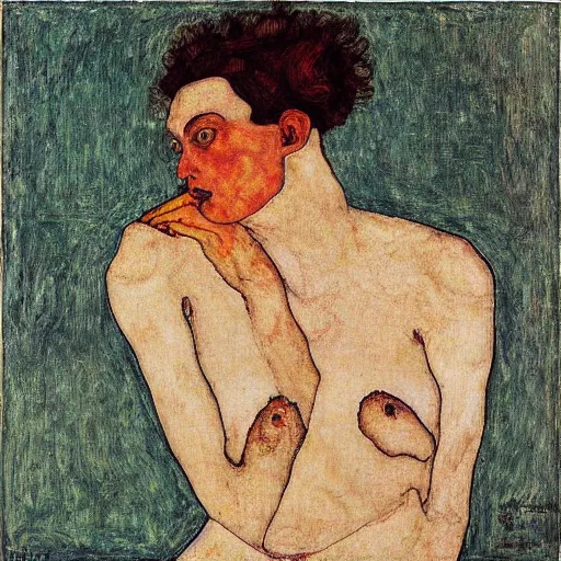 Image similar to Drinking lady by Egon Schiele, full body portrait