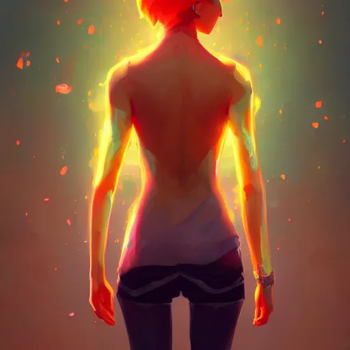 Prompt: skill magic deepdream guard girl from the back radiating a glowing aura stuff loot legends video game artstation lois van baarle, ilya kuvshinov by ismail inceoglu dragan bibin hans thoma, perfect face, fine details, realistic shaded, fine - face, pretty face