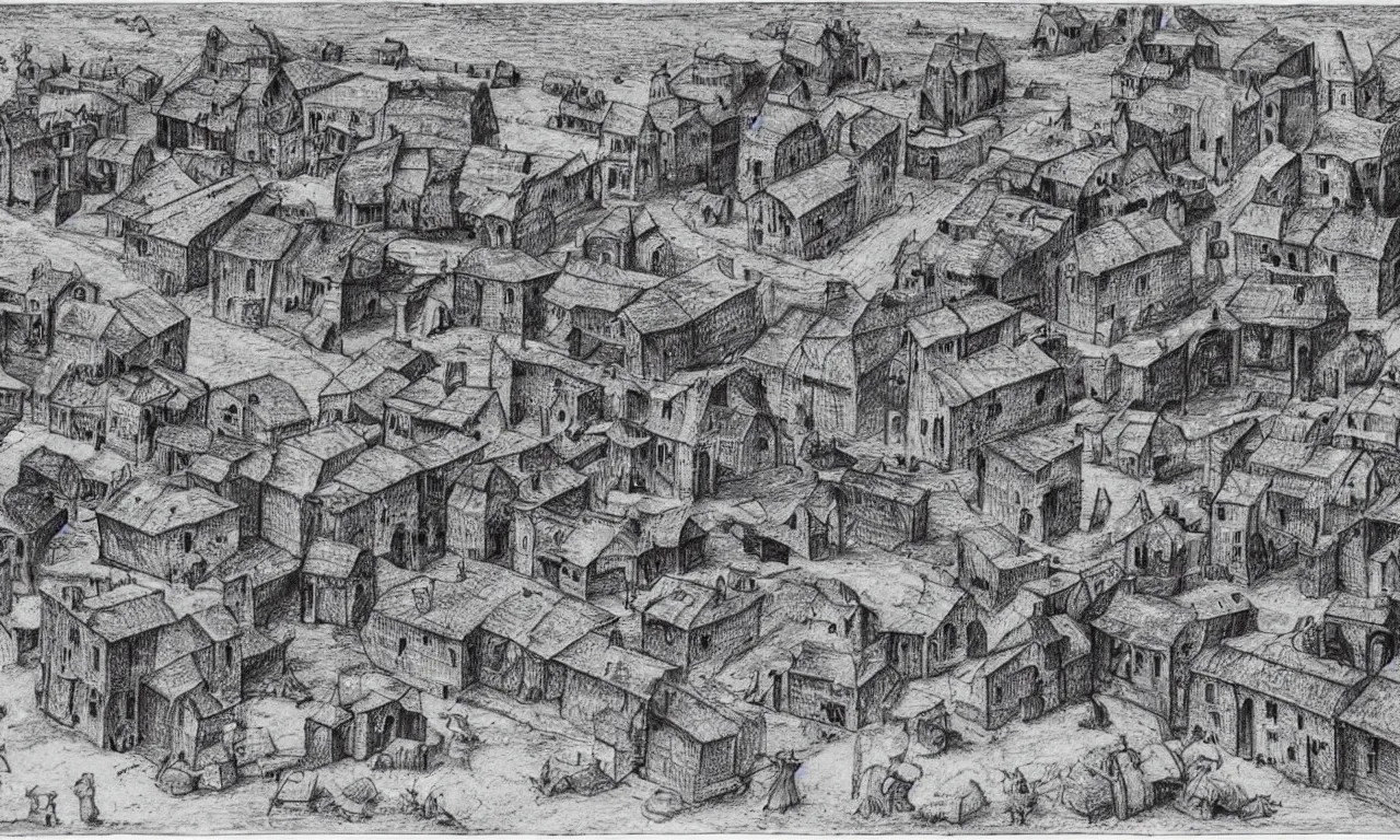 Image similar to Stereoscopic 3D photo of a medieval village dioram, High detailed drawing