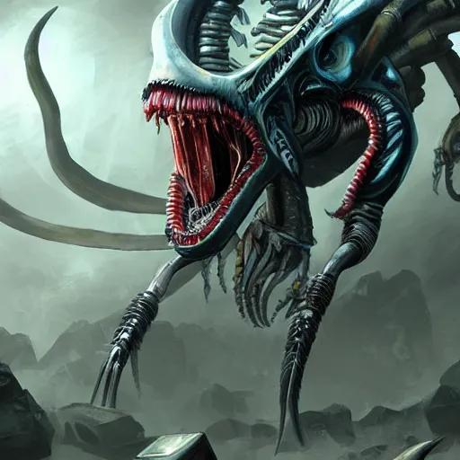 Image similar to Xenomorph-tyranid, warhammer 40k, concept art