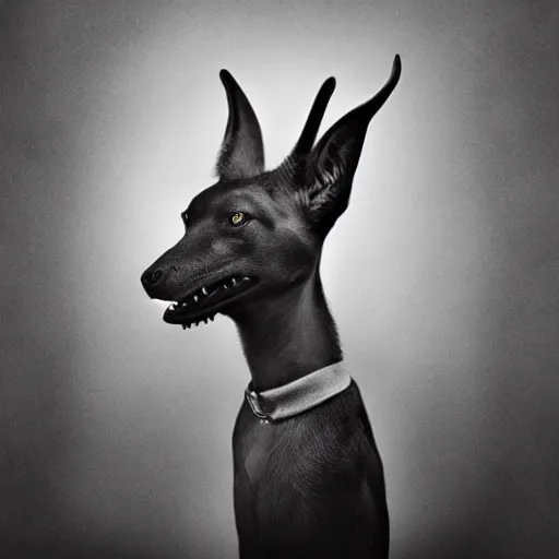 Prompt: Anubis playing a recorder, in the style of Lee Jeffries