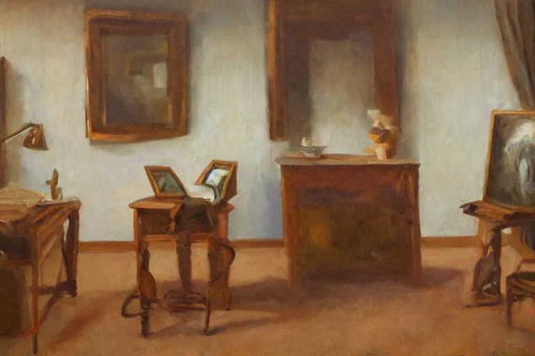 Image similar to oil painting of the room of the nameless painter