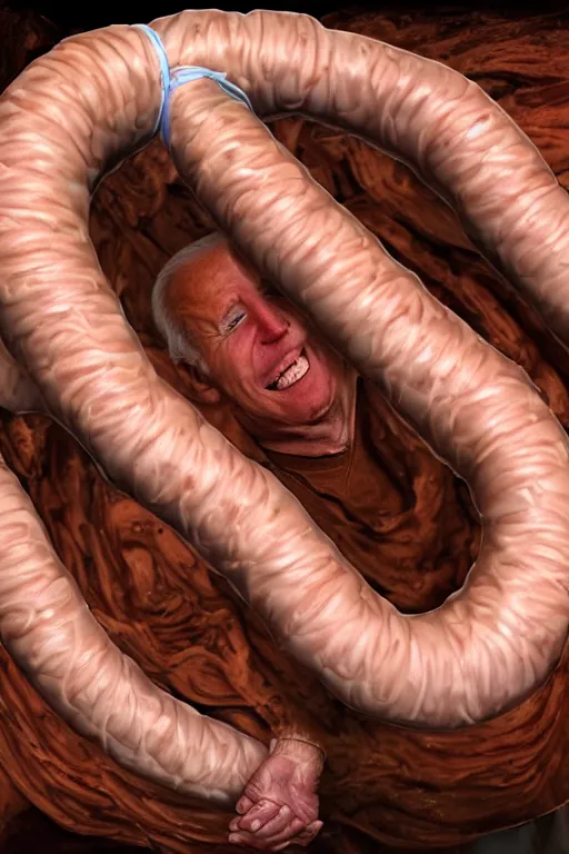 Prompt: joe biden crawling inside a giant intestine, 4 k, high definition,