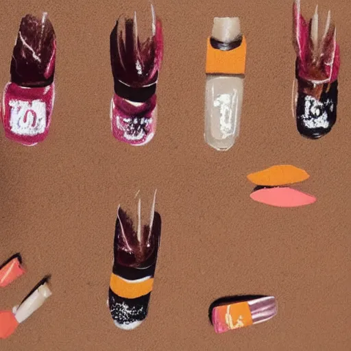 Prompt: cave painting of a nail polish advertisement