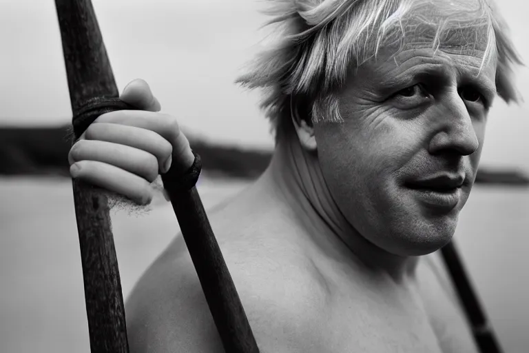 Image similar to closeup portrait of boris johnson at the beach moving britain with an oar, natural light, sharp, detailed face, magazine, press, photo, steve mccurry, david lazar, canon, nikon, focus