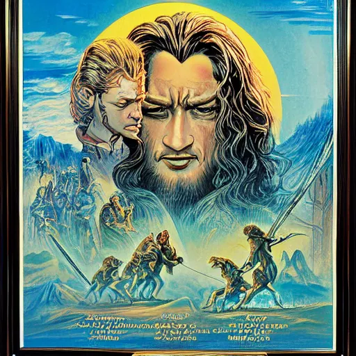 Image similar to variations on the legendary theatrical release poster of ralph bakshi lord of the rings movie, artist tom jung