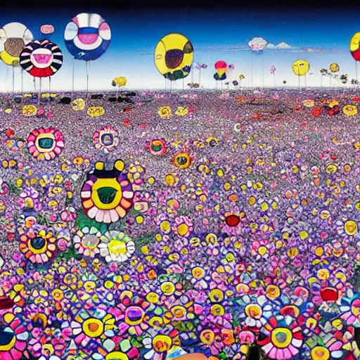 Image similar to a surreal landscape by takashi murakami