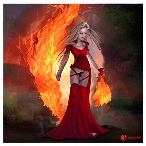 Image similar to a beautiful woman as an fire elemental