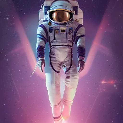 Prompt: detailed symmetry!!, ( astronaut with purple closed visor ), small twinkling stars behind, by artgerm and charlie bowater and chris rallis, dark age aether punk style, global illumination, radiant light, god rays, bokeh, digital illustration, cg society, unreal engine 5, ray tracing