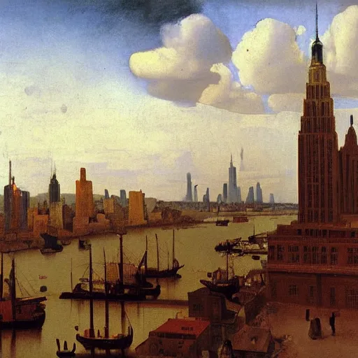 Prompt: painting of new york city in 1860 by Jan Vermeer,