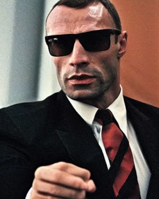 Image similar to a portrait of a 1 9 8 0 s kgb agent looking like the rock