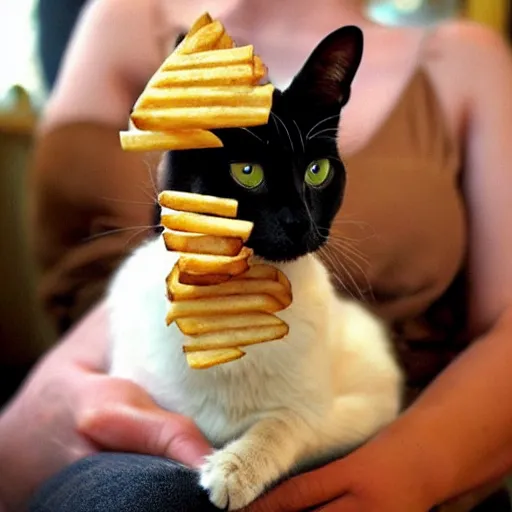 Image similar to is that a cat or an order of fries? i honestly can't tell.