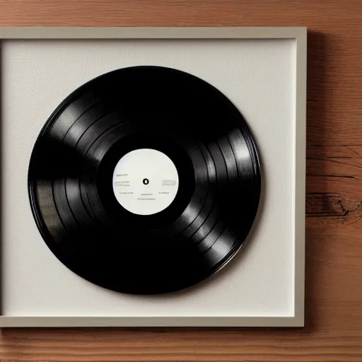 Prompt: a photograph of a black framed vinyl record