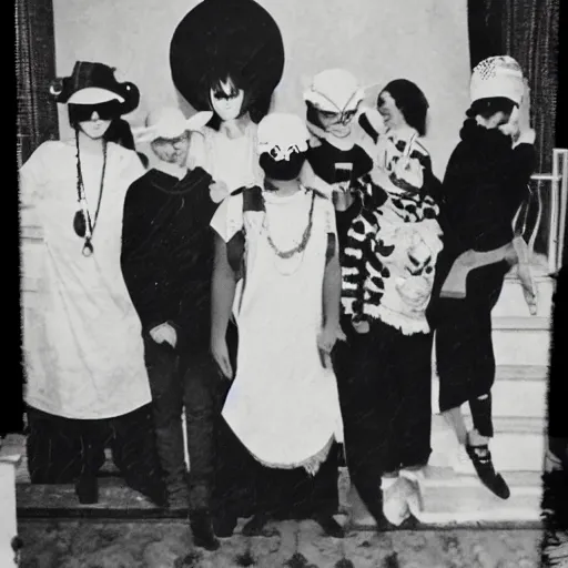 Prompt: grainy ethnographic photo of homestuck cosplayers, 1920s