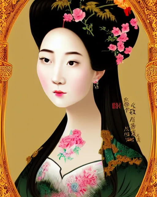 Image similar to photo portrait of beautiful chinese woman dressed in rococo style clothing, elegant, digital painting, clean, smooth, sharp focus