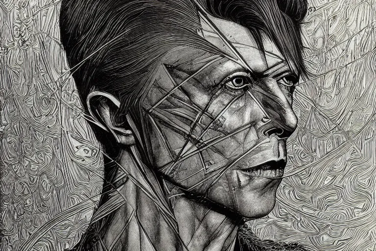 Image similar to david bowie aladdin sane by ed fairburn, joseph clement coll, franklin booth