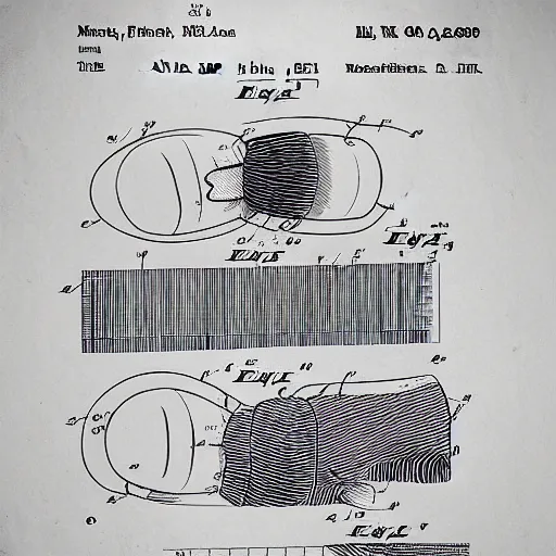 Image similar to patent drawing of a sleeping man in a nightcap with lots of labels. technical drawing. mathematical.