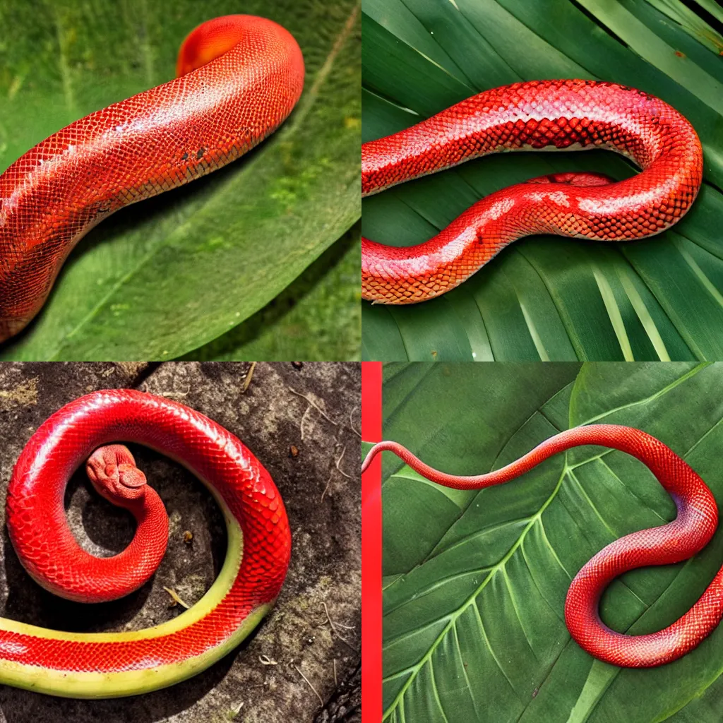 Prompt: A red snake curled around a banana