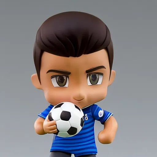 Prompt: cristiano ronaldo! with football ball as nendoroid, backgraund is soocer playground, kodak film